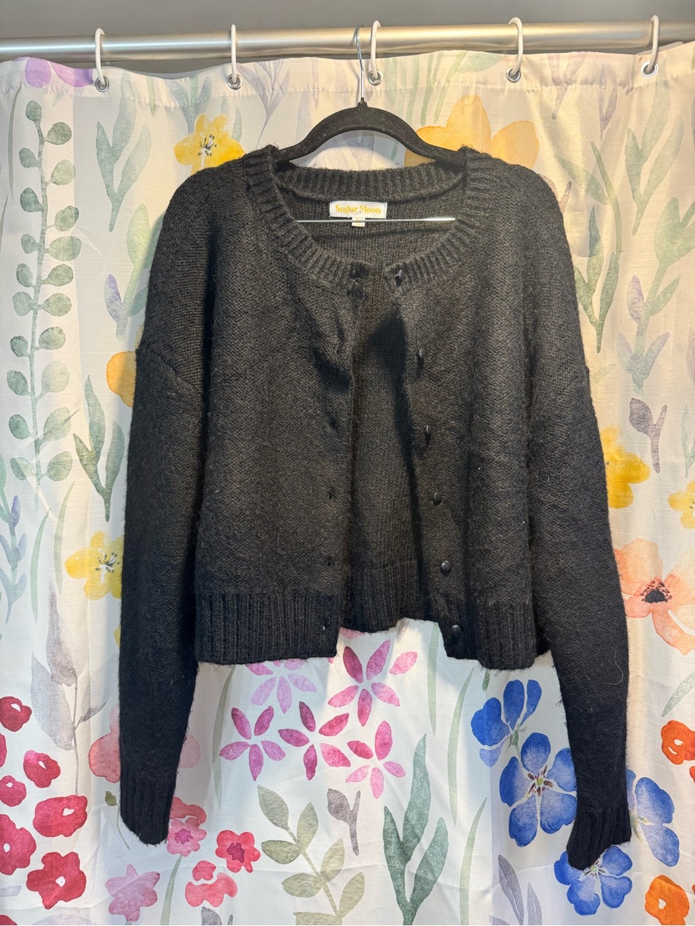 Black Cropped Button-Front Cardigan Sweater